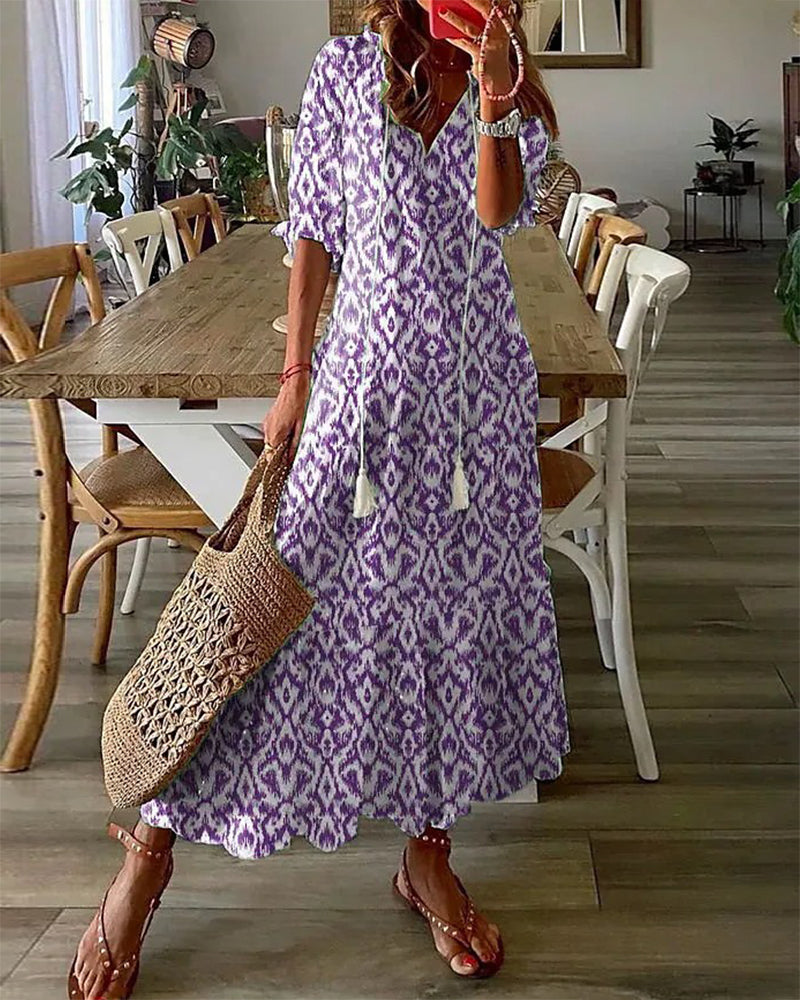 Ameline – Maxi Rochie Evazată cu Decolteu Elegant în V
