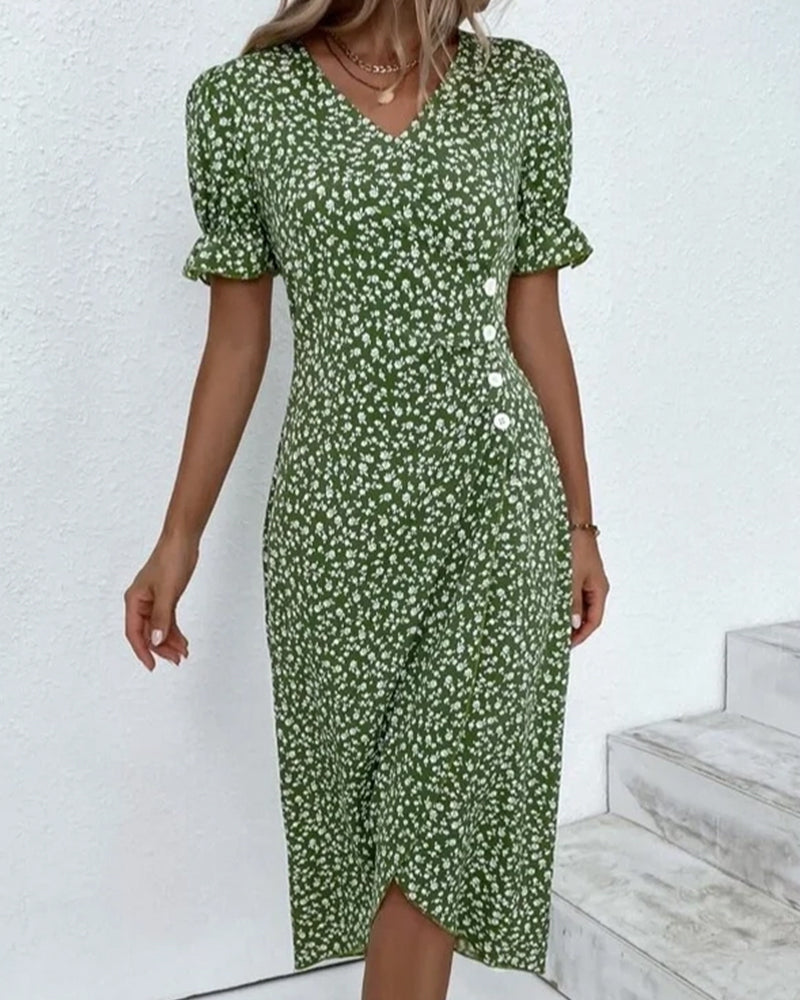 Gloria - Rochie florală proaspătă cu decolteu în V