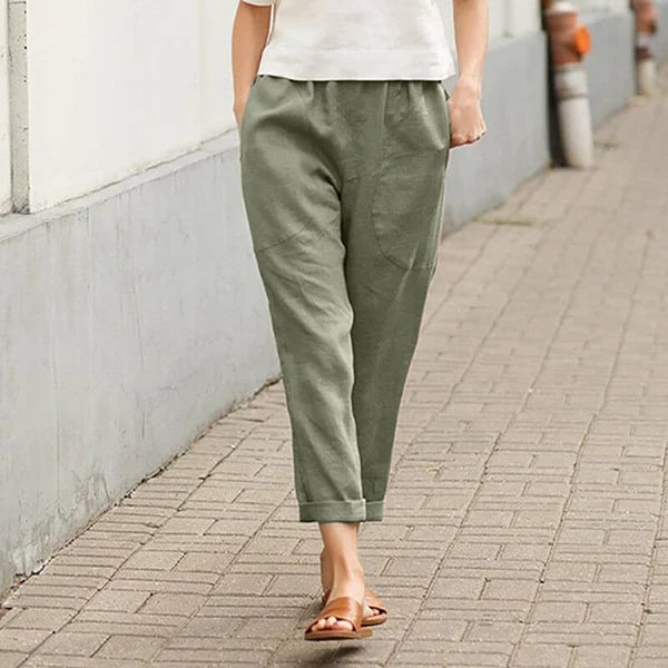 Ember - Pantaloni largi din in și bumbac