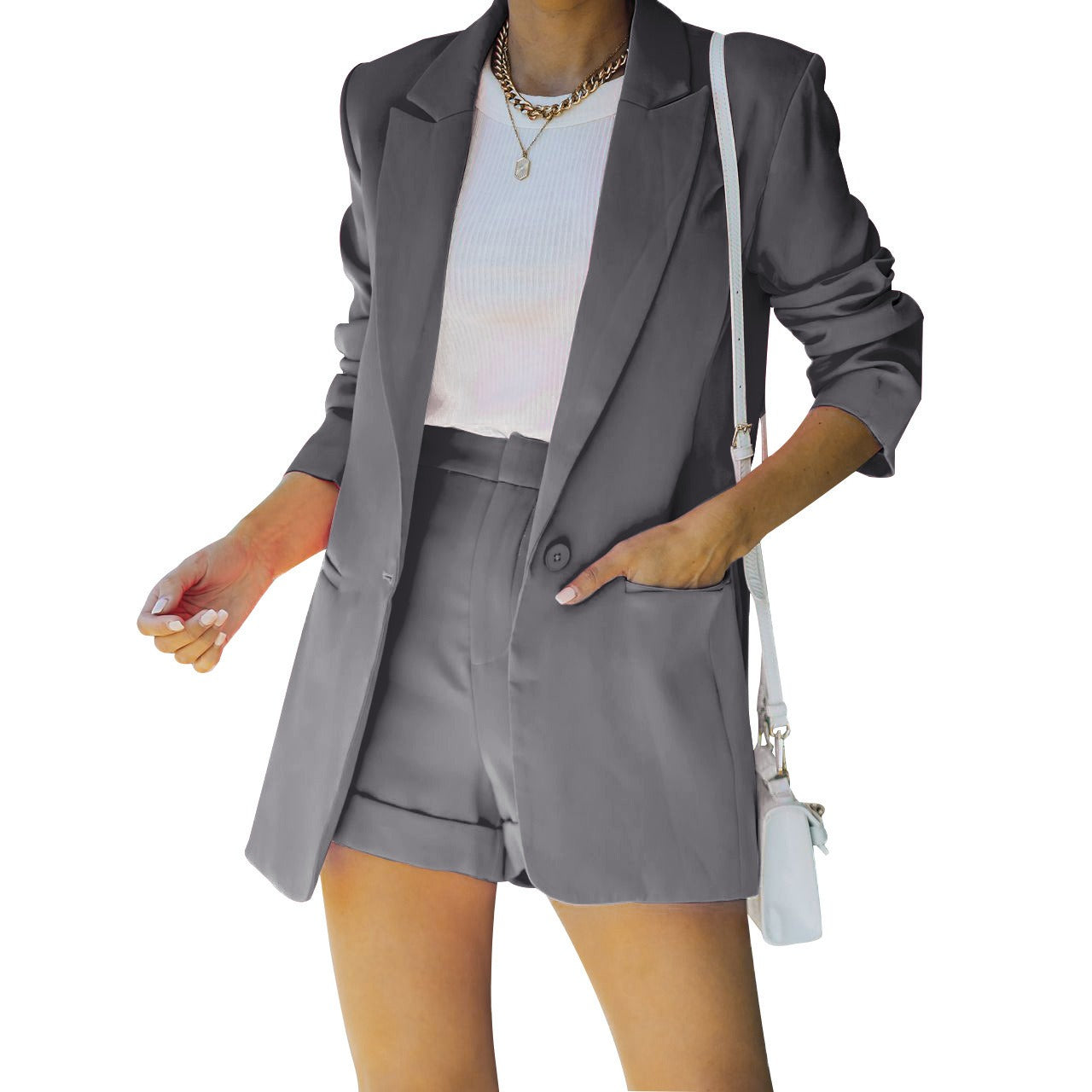 Eliana - Elegant Complet Blazer & Pantaloni Scurți de Primăvară