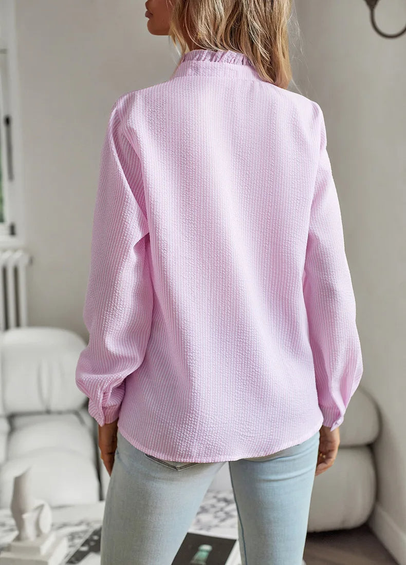 Bridgette - Bluza stilată cu dungi volan pentru femei
