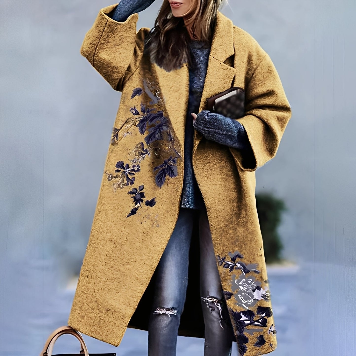 Zariah - Lung, gros manta cu print pentru dame