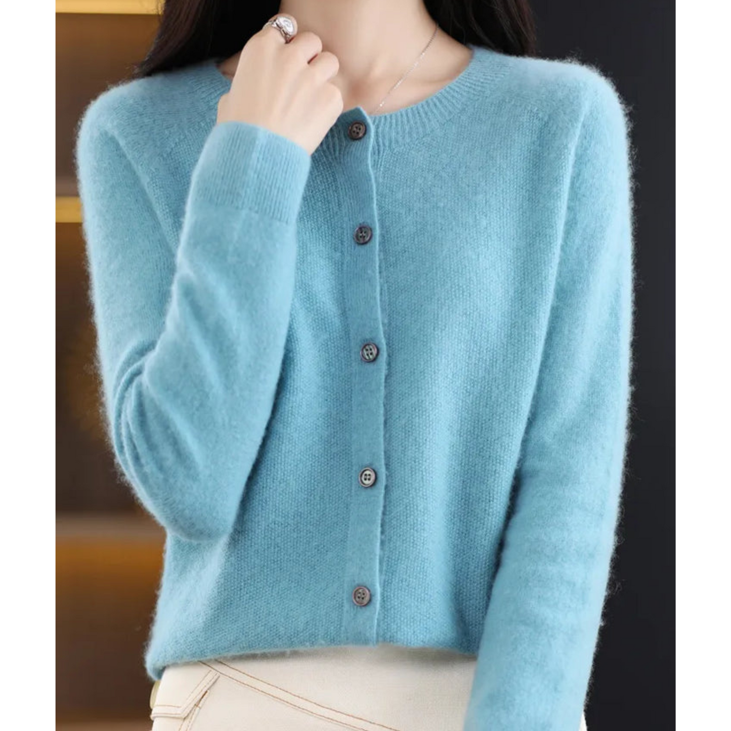 Mariví - Cardigan elegant cu guler rotund din lână