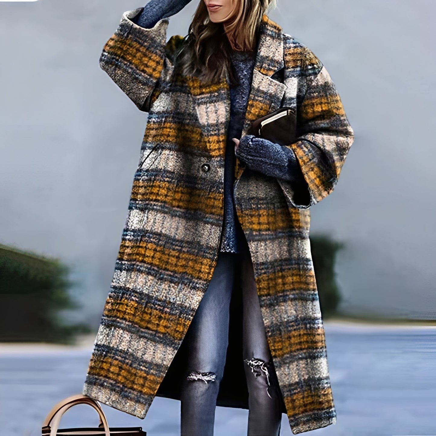 Zariah - Lung, gros manta cu print pentru dame