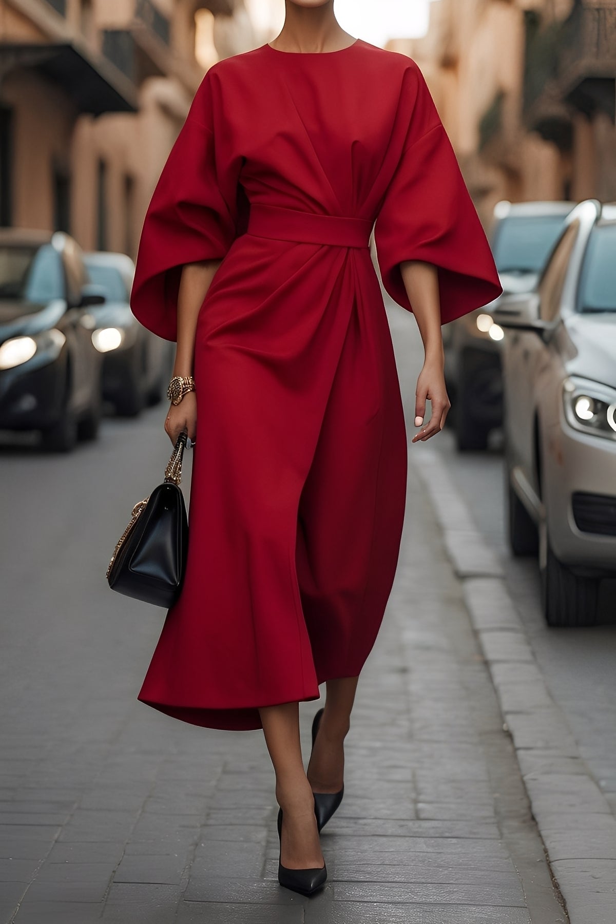 Nicole - Elegantă rochie midi cu mâneci lanternă pentru femei
