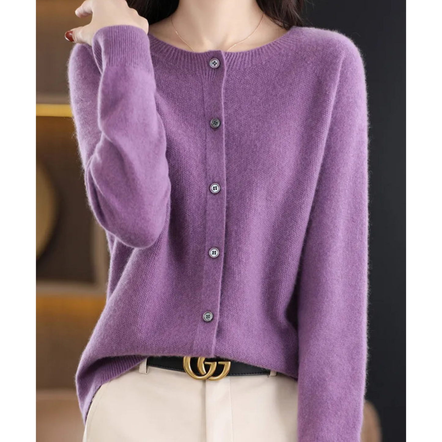 Mariví - Cardigan elegant cu guler rotund din lână