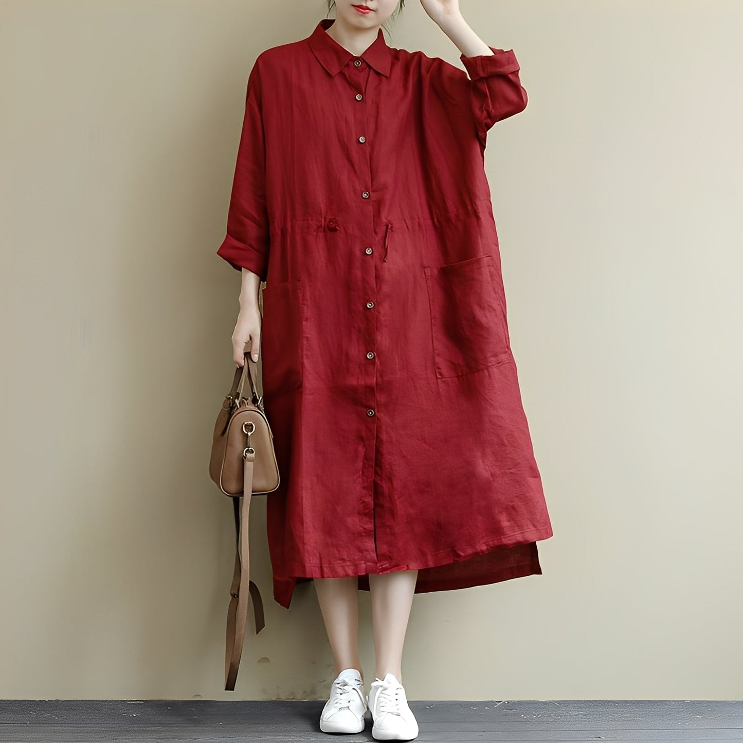 Chelsie - Rochie maxi oversized cu nasturi pentru femei
