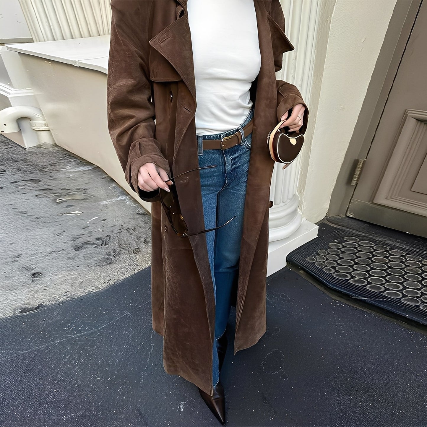 Katrina - Manta lung dublu-breasted stil elegant pentru femei