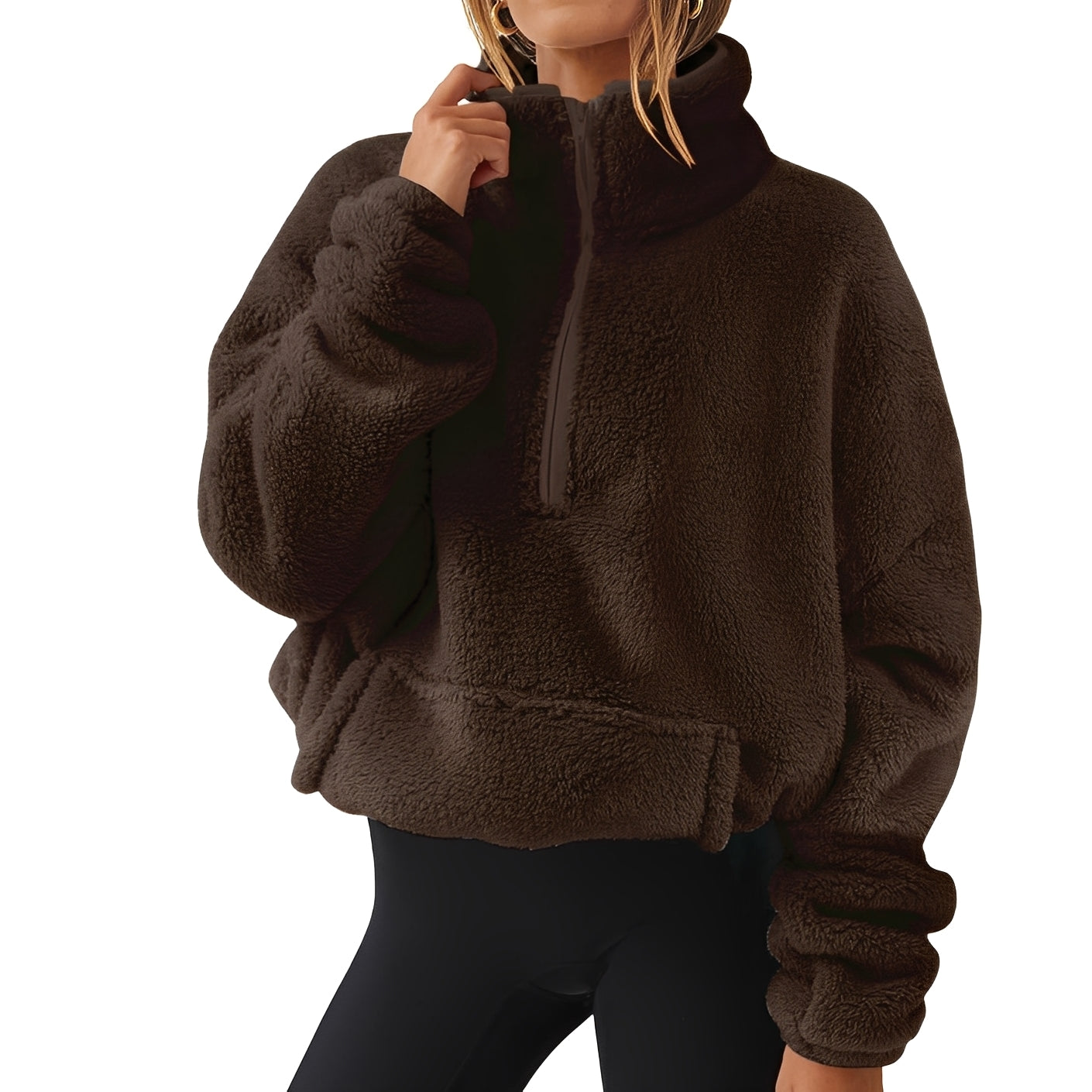 Tiffany - Pulover cald de catifea cu fermoar pe jumătate pentru femei