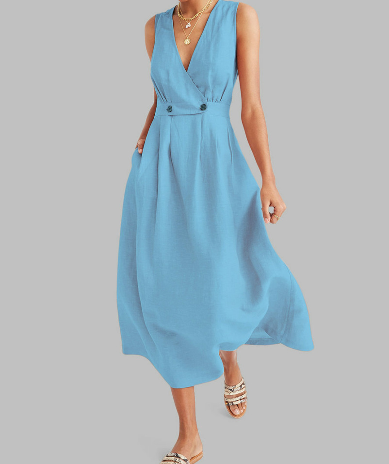 Honlou – Rochie fără mâneci din in pentru femei