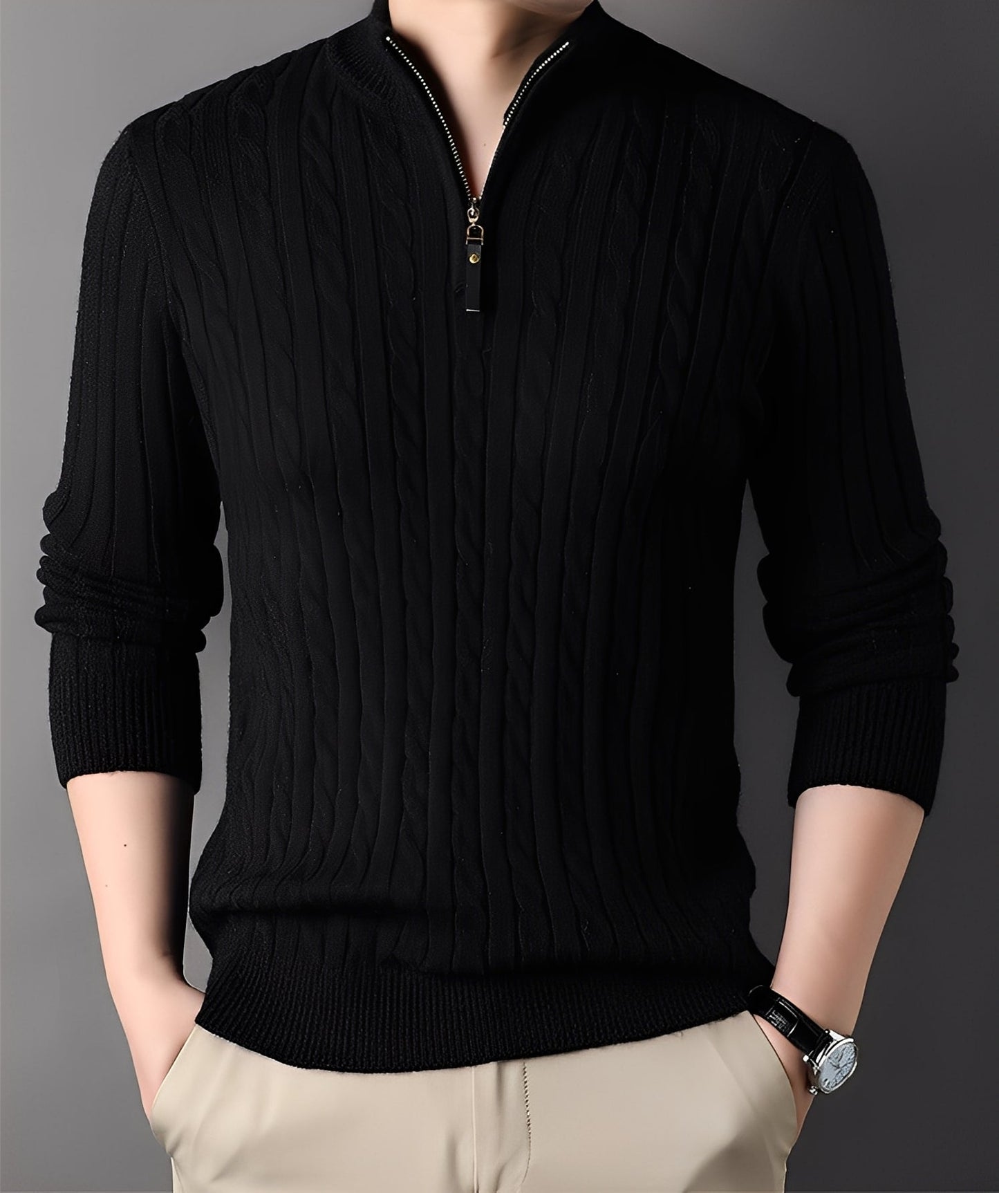 Damian - Pulover modern tricotat cu fermoar pentru bărbați