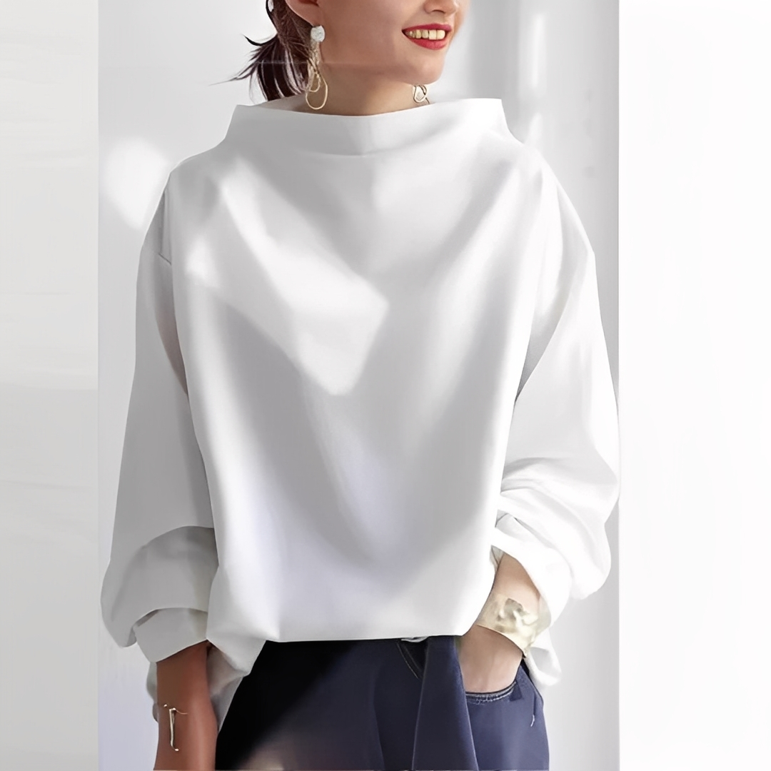 Yveline - Bluză cu guler înalt din tricot fin pentru femei