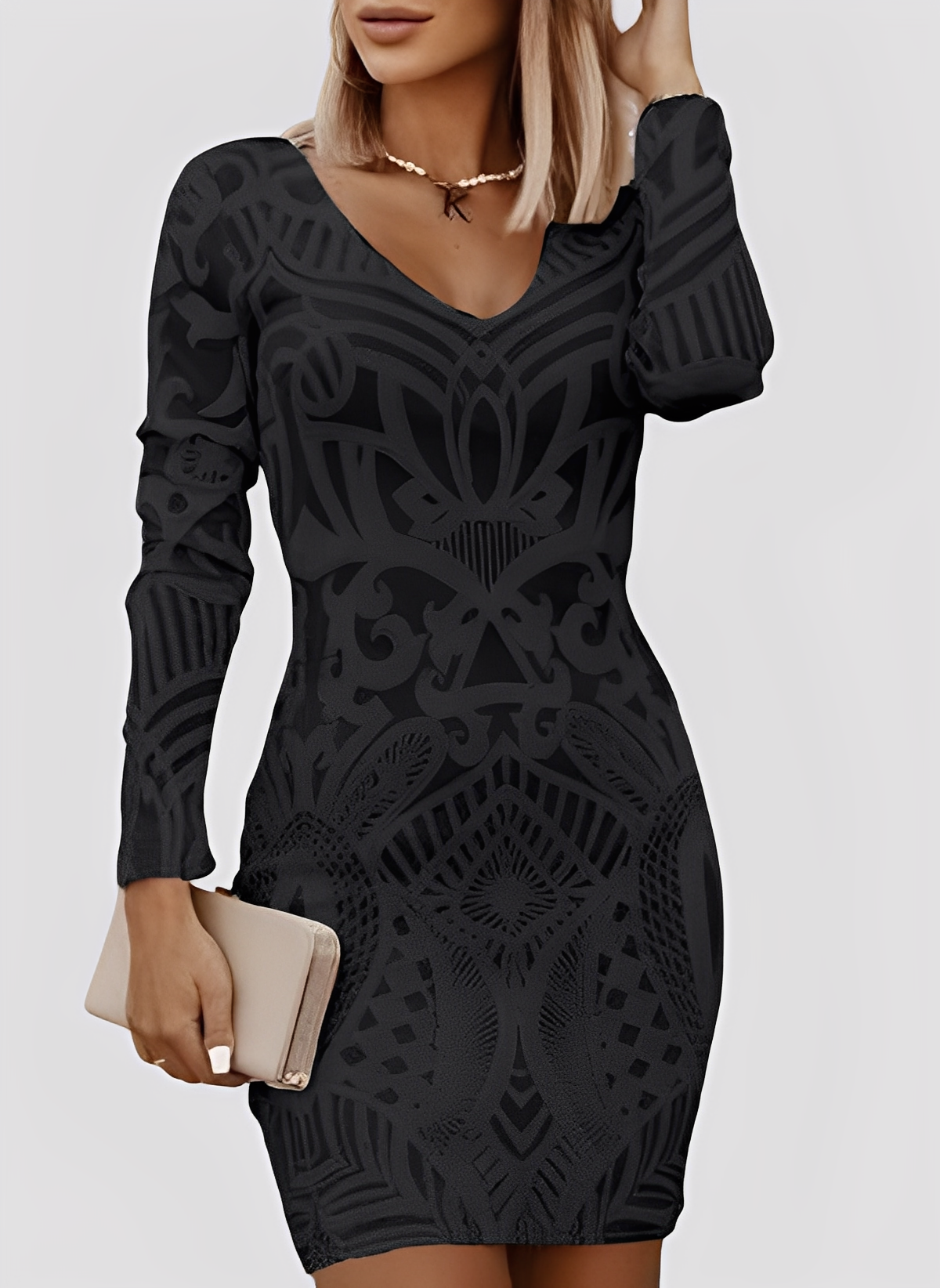 Caitlyn - Rochie elegantă, cu mâneci lungi, slim-fit pentru femei