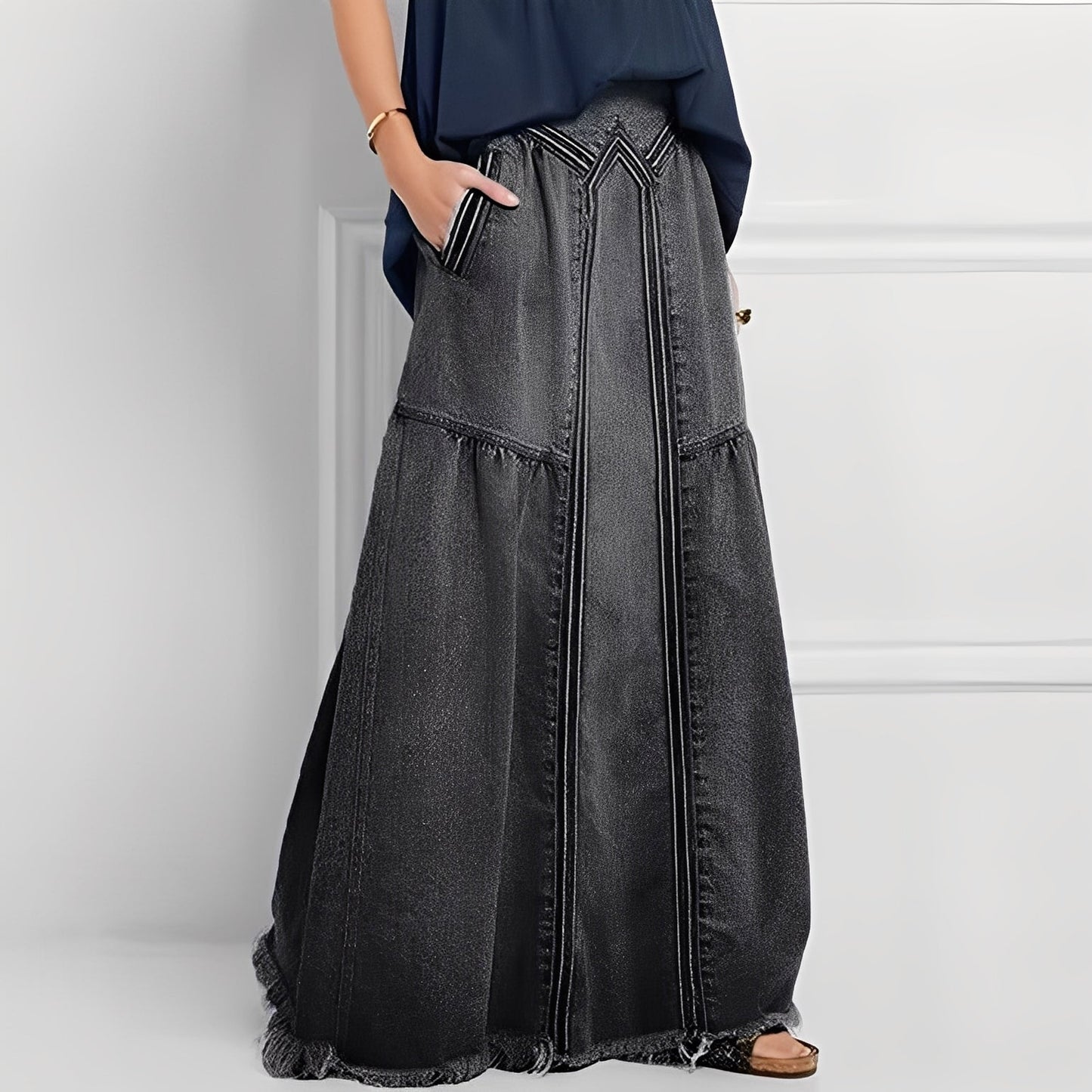 Jordyn - Fustă jeans elastică și lejeră cu buzunare pentru femei