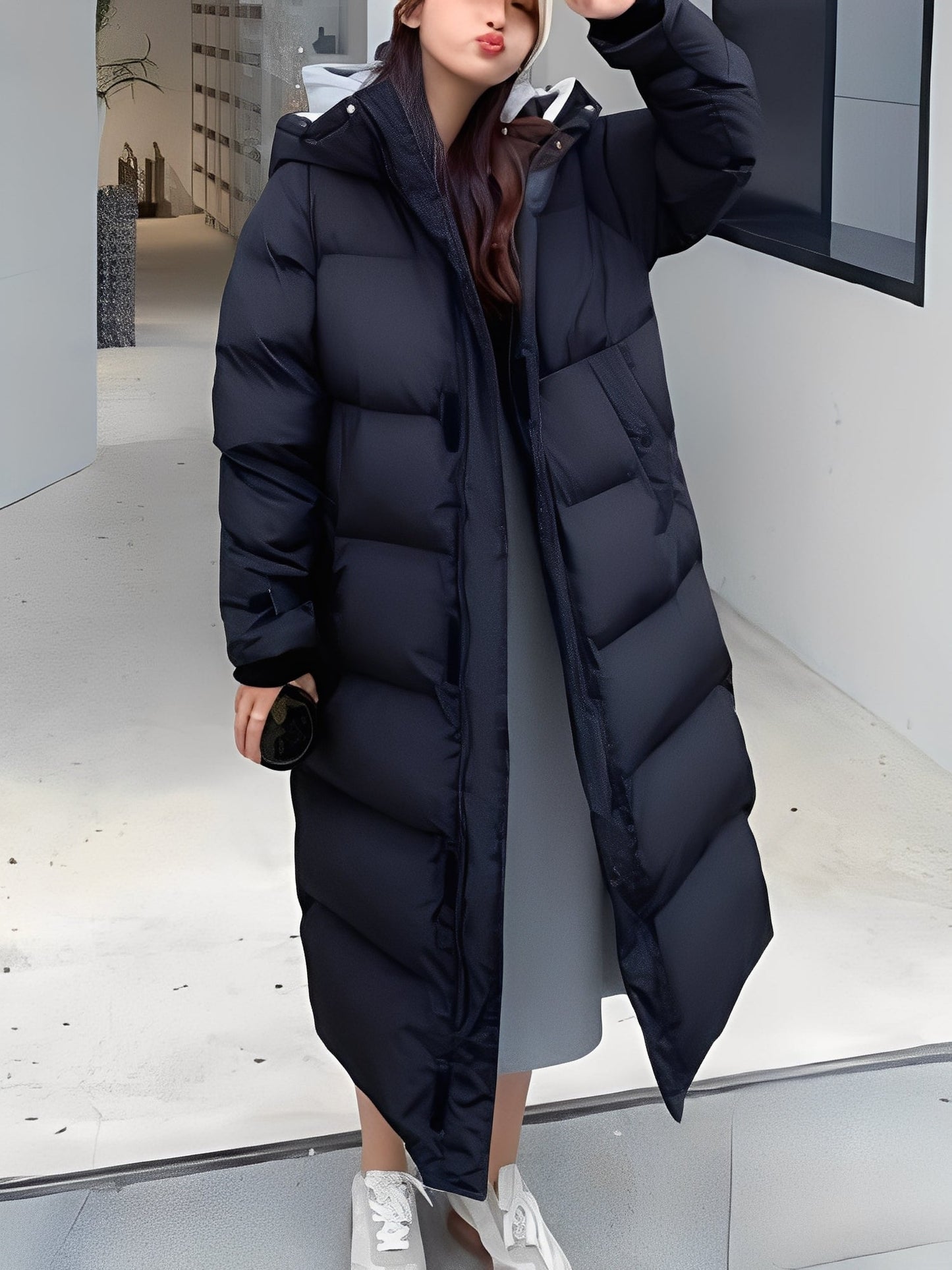 Hazel - Haină lungă cu glugă la modă pentru femei