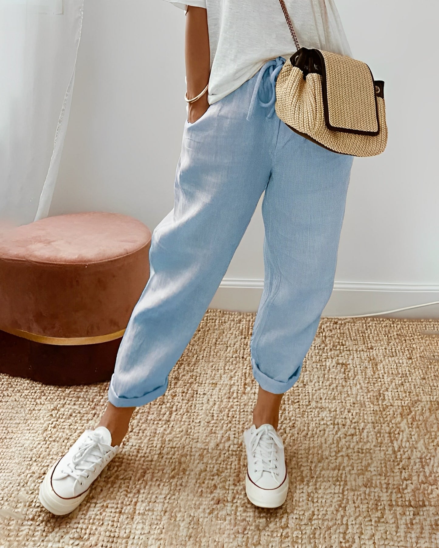 Sherie - Pantaloni lejeri, casual din in pentru femei