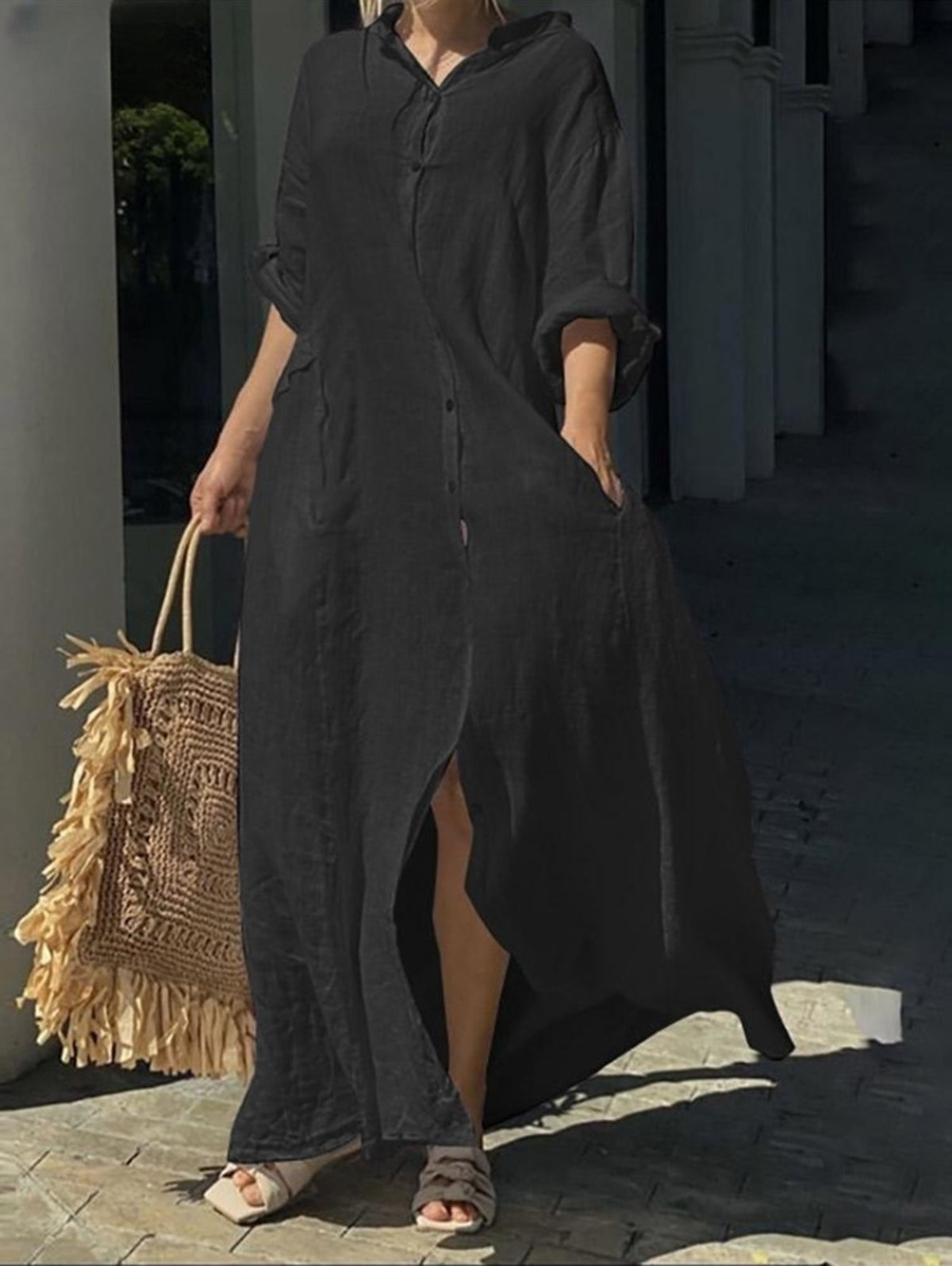 Carly - Rochie Relaxată cu Mâneci Lungi
