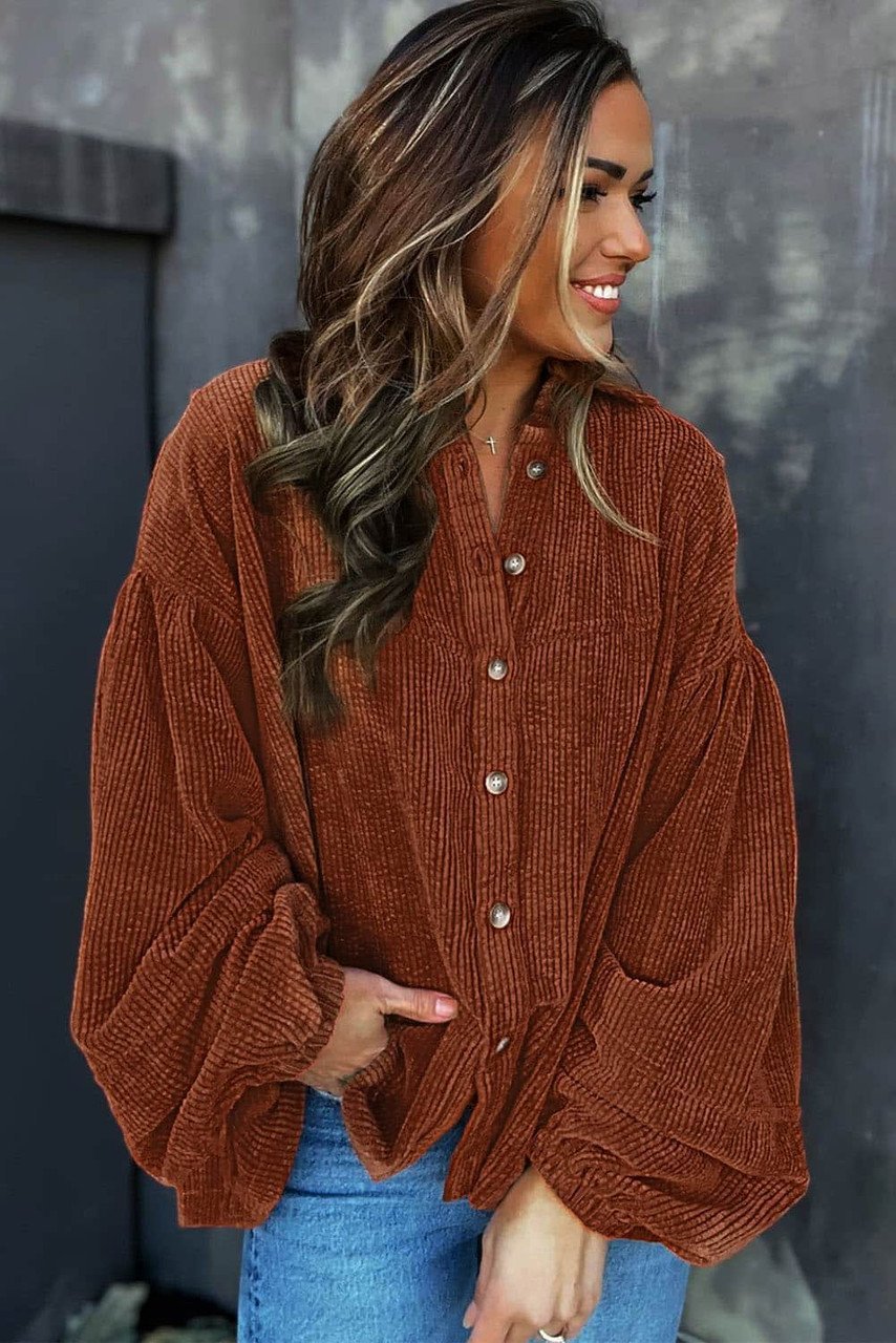 Mai - Bluza Cord cu Mâneci Bufante Moda Femei
