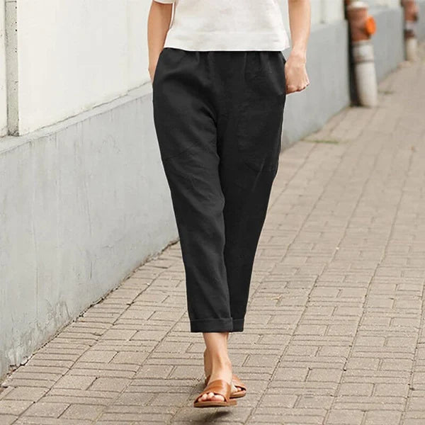 Ember - Pantaloni largi din in și bumbac