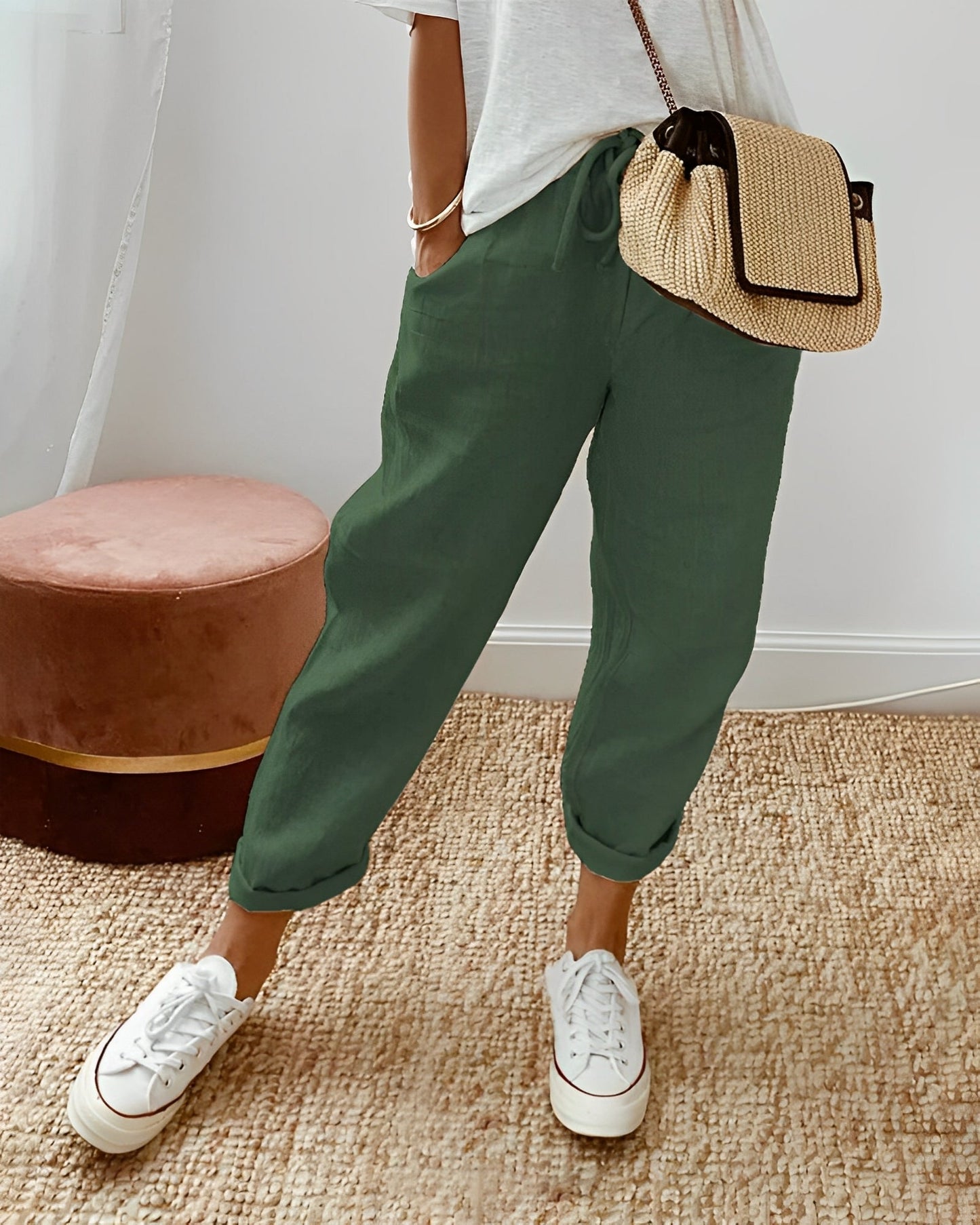 Sherie - Pantaloni lejeri, casual din in pentru femei