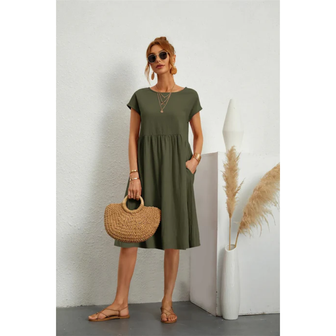 Menali - Rochie de Vară Damă Mânecă Scurtă Midi