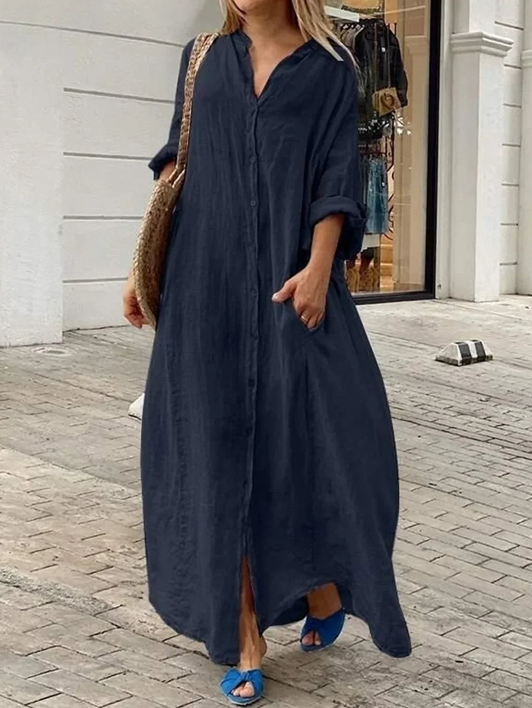 Carly - Rochie Relaxată cu Mâneci Lungi