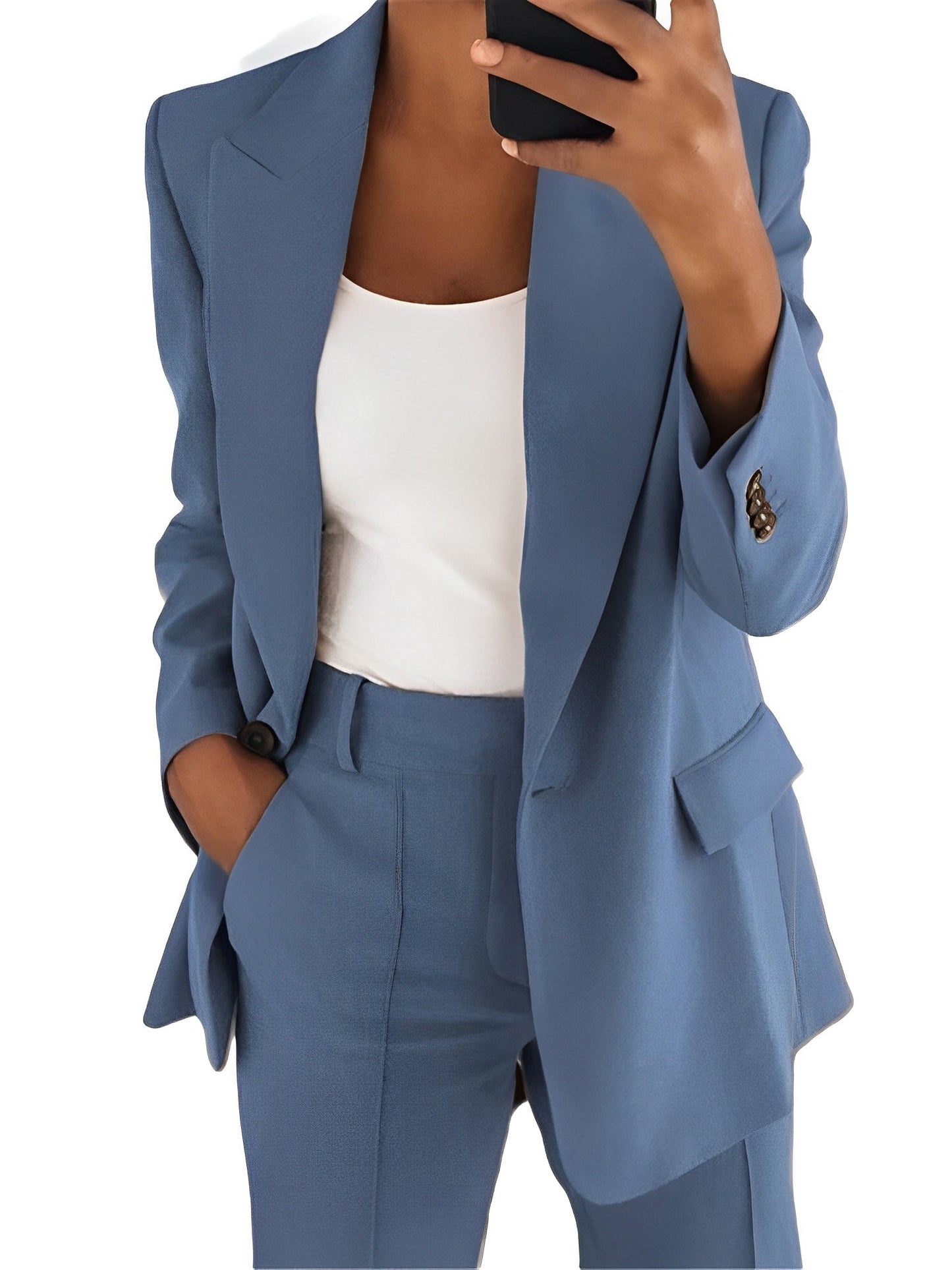Lorainne - Costum Slim Lejer cu Rever pentru Femei