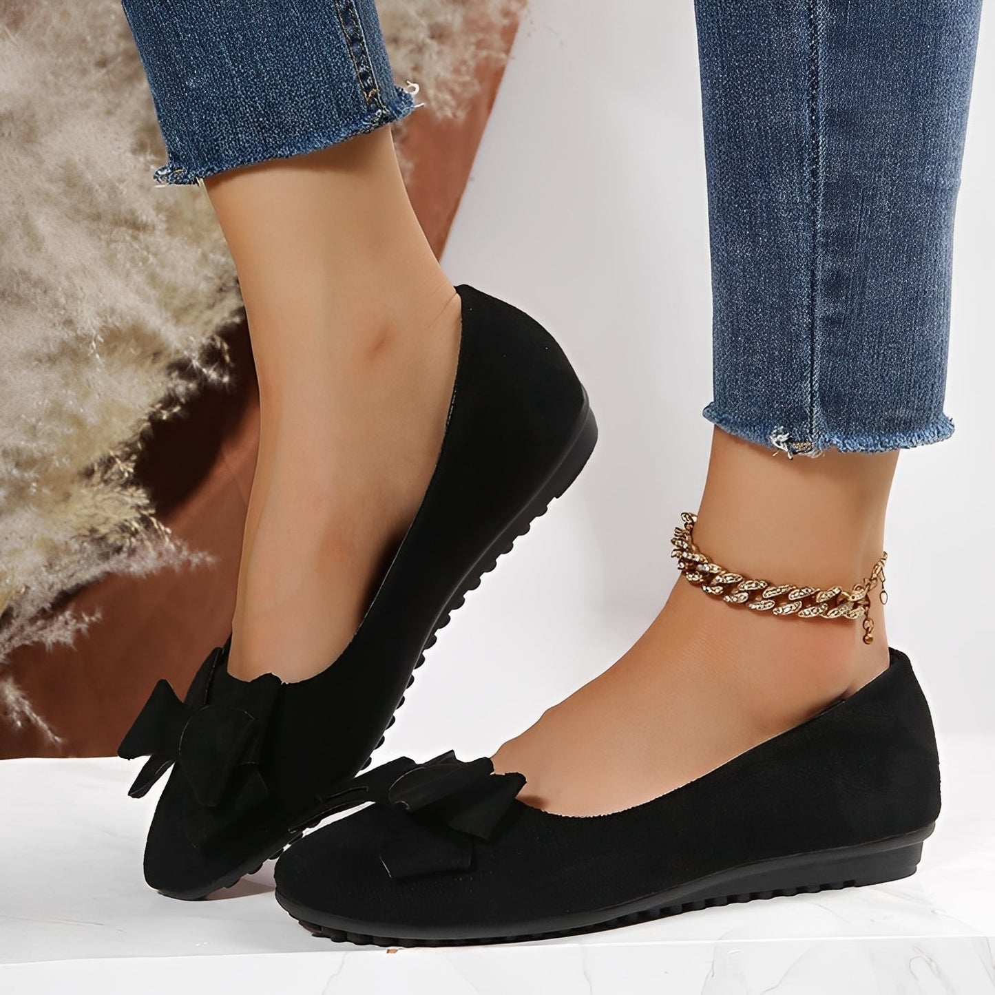 Megan - Pantofi casual din piele întoarsă cu fundiță pentru femei