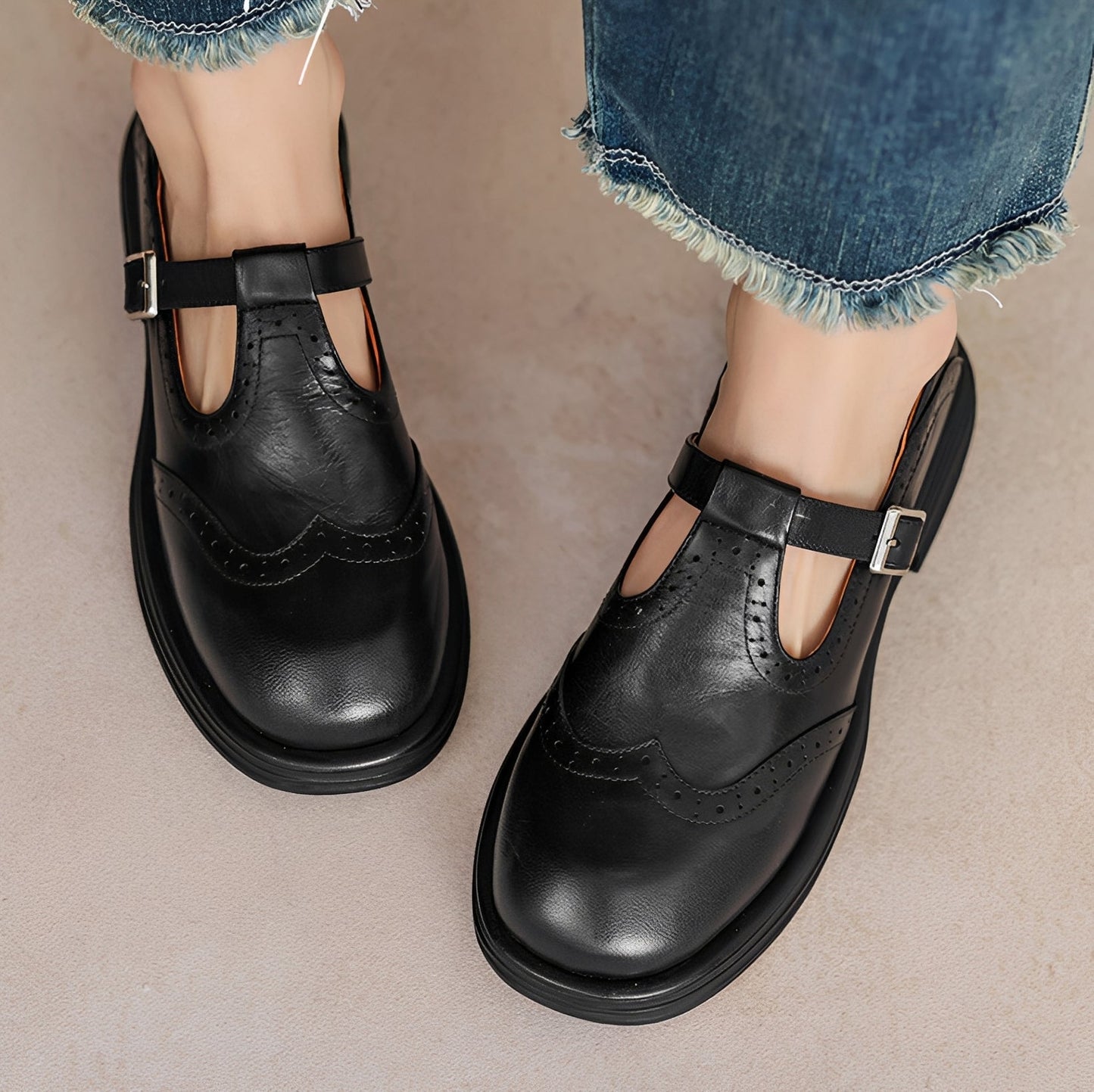 Erika - Pantofi retro din piele groasă pentru femei