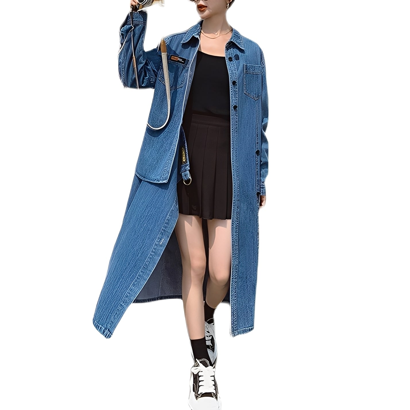 Christabel - Rochie lungă retro din jeans cu buzunare pentru femei