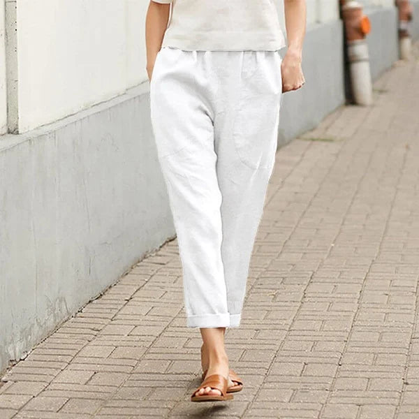 Ember - Pantaloni largi din in și bumbac