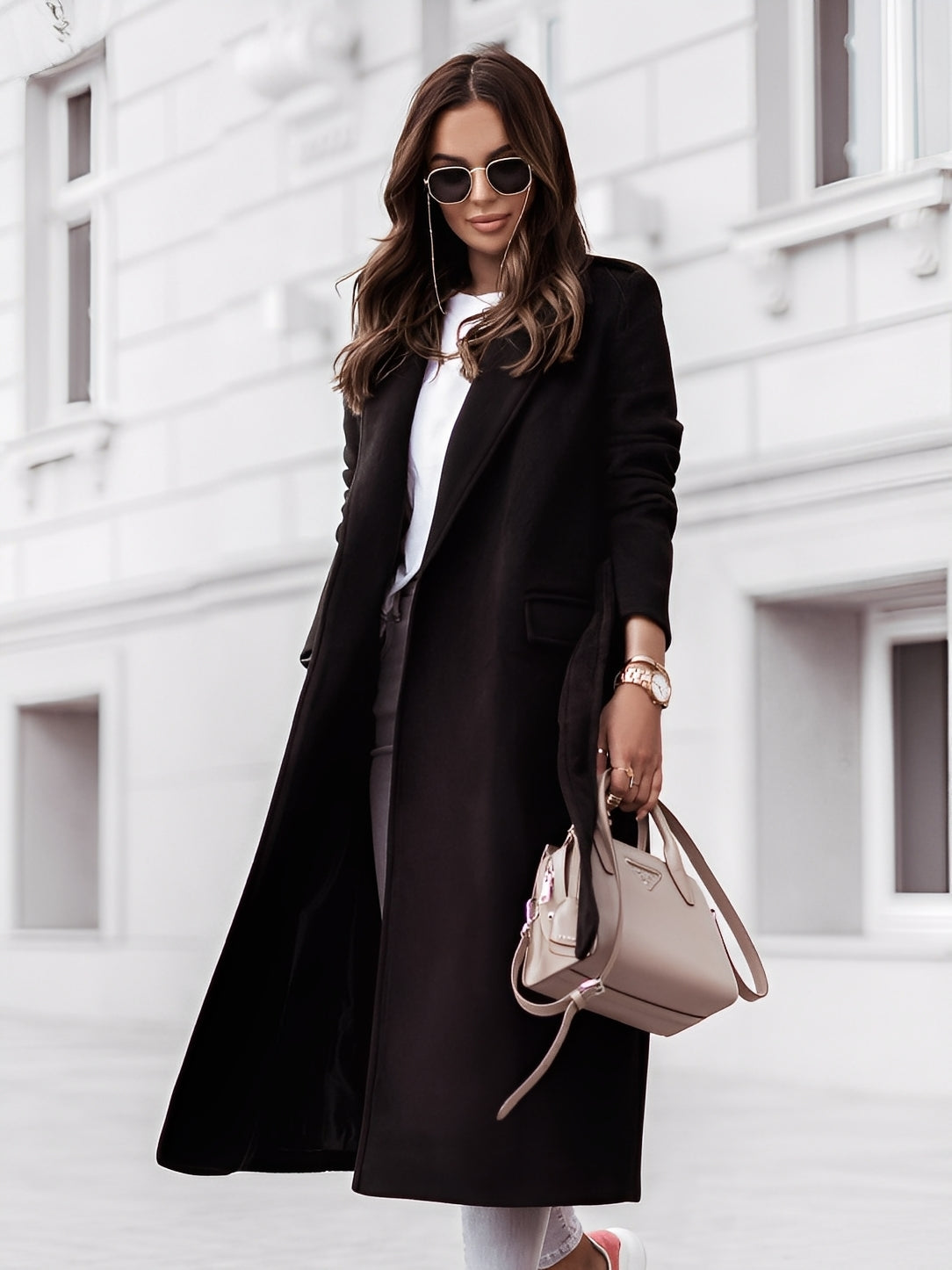 Haylie - Palatou de lână elegant cu curea în talie pentru femei