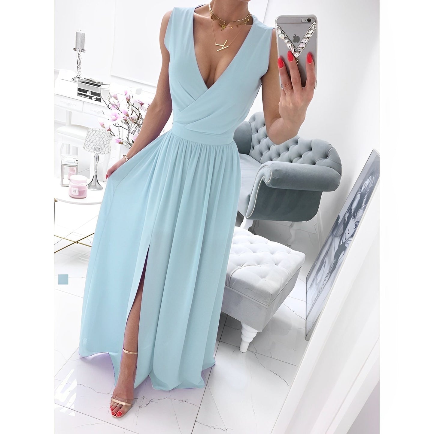 Honlou – Rochie fără mâneci din in pentru femei