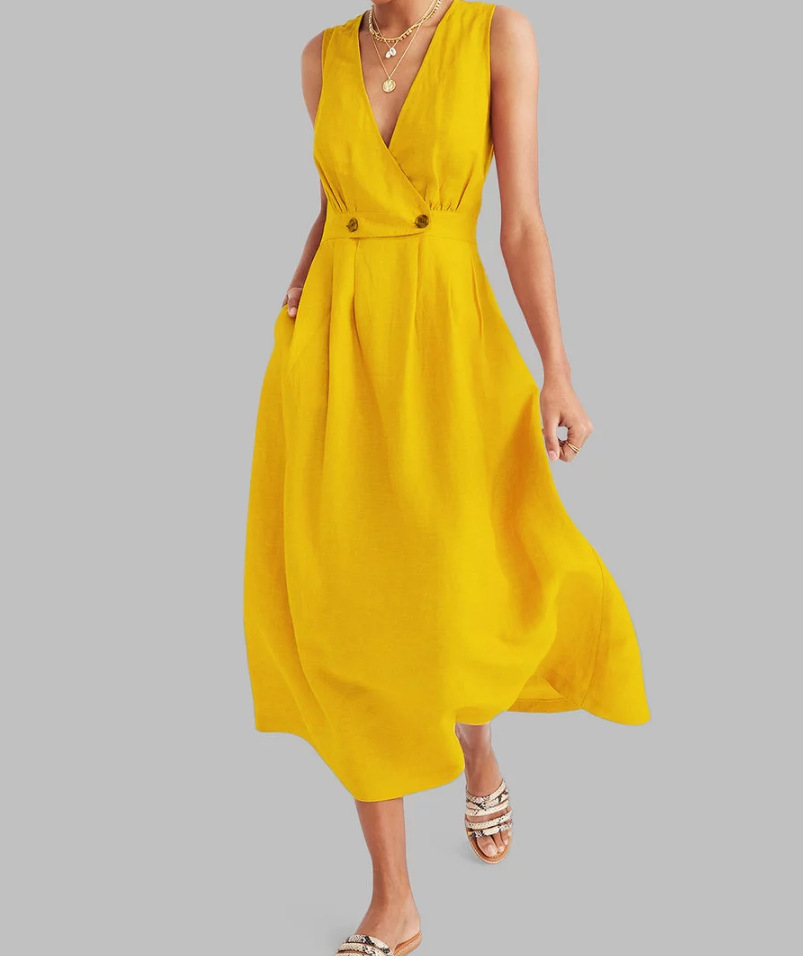 Honlou – Rochie fără mâneci din in pentru femei