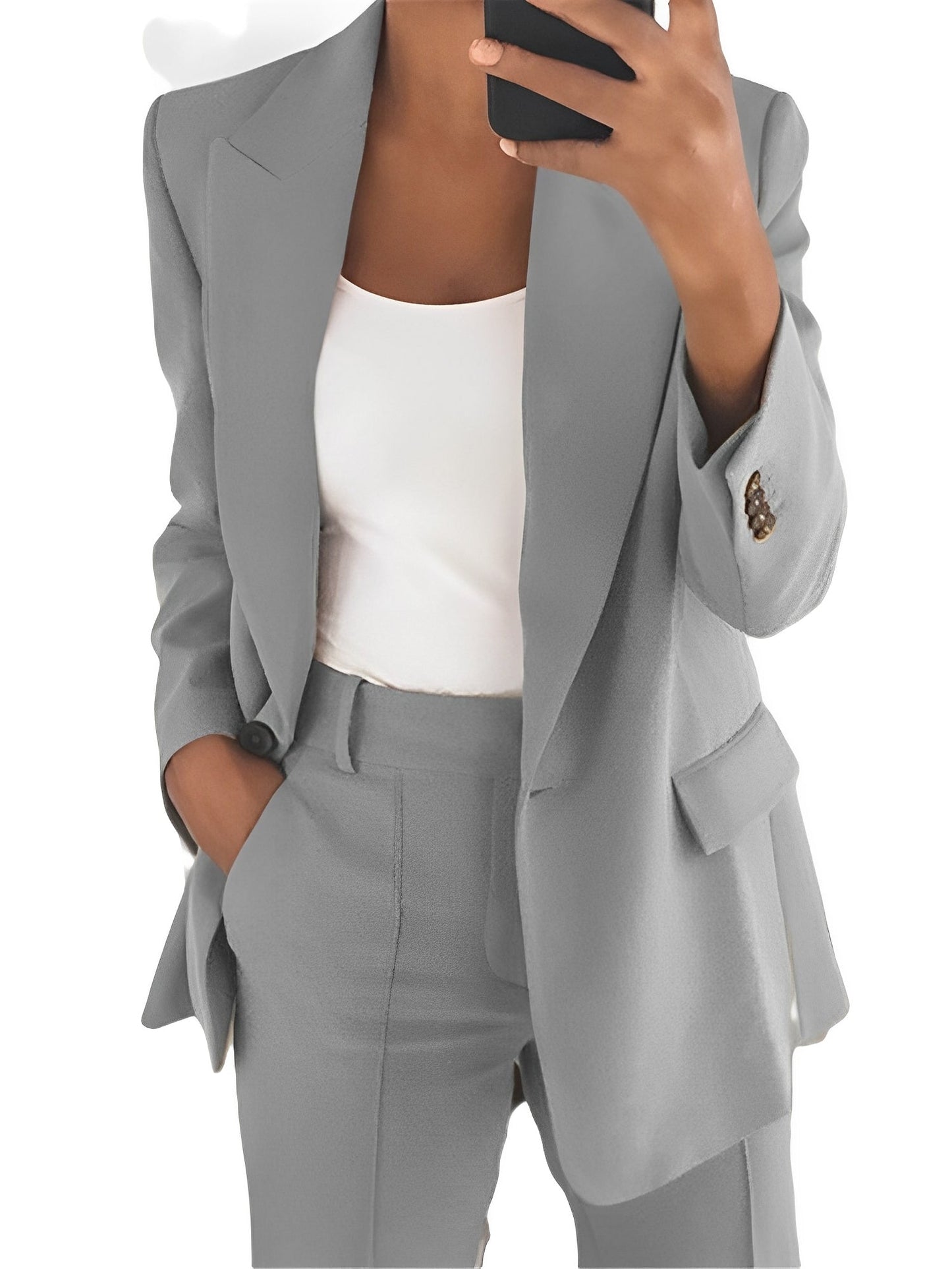 Lorainne - Costum Slim Lejer cu Rever pentru Femei