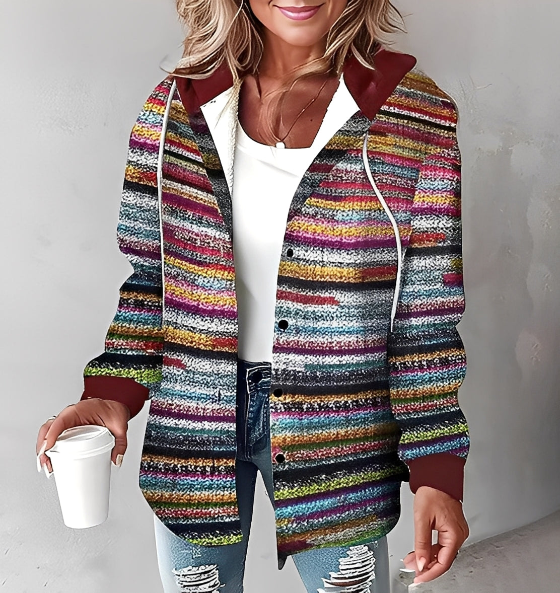 Éliette - Jachetă cu glugă în carouri de iarnă pentru femei