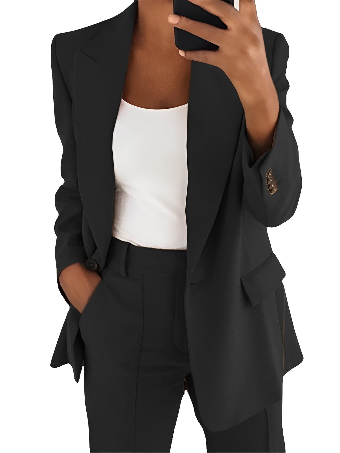 Lorainne - Costum Slim Lejer cu Rever pentru Femei