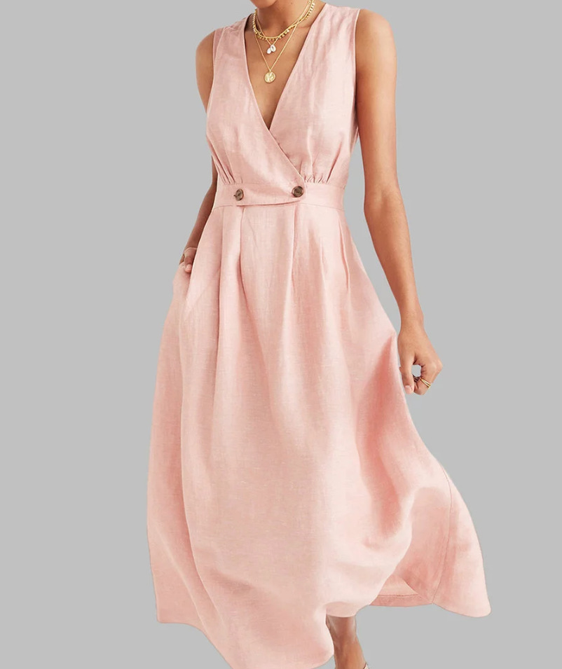 Honlou – Rochie fără mâneci din in pentru femei