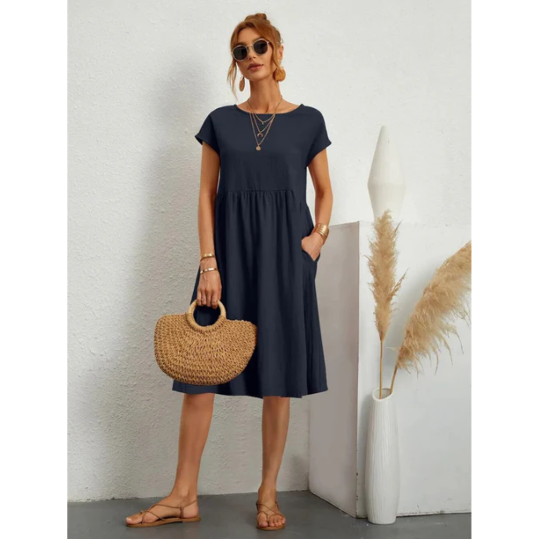 Menali - Rochie de Vară Damă Mânecă Scurtă Midi