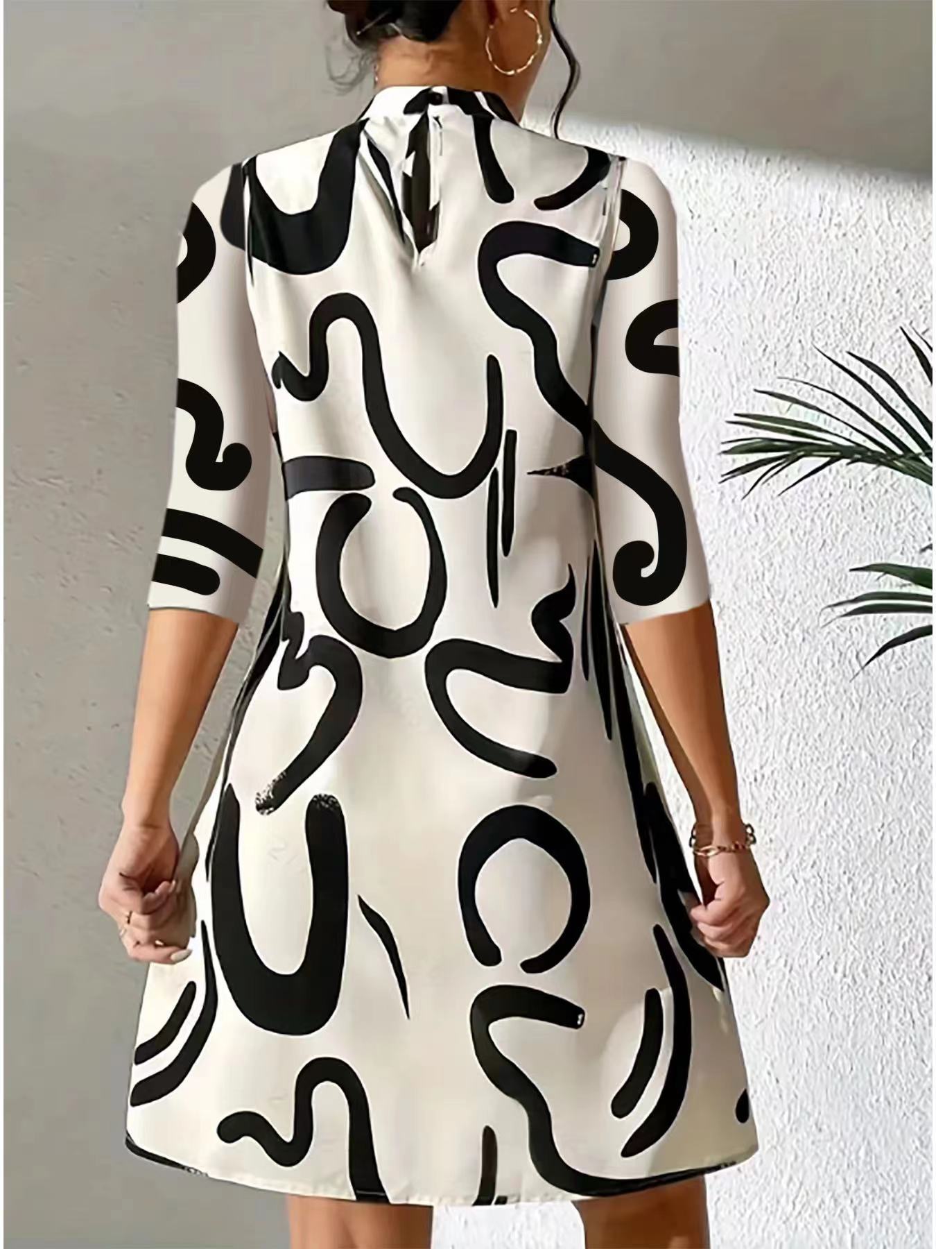 Soraya – Rochie cu Guler Modern și Imprimeu Îndrăzneț