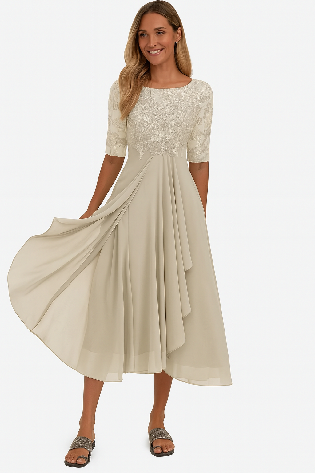 Ximena - Rochie Elegantă de Dantelă pentru Femei Lungime Genunchi