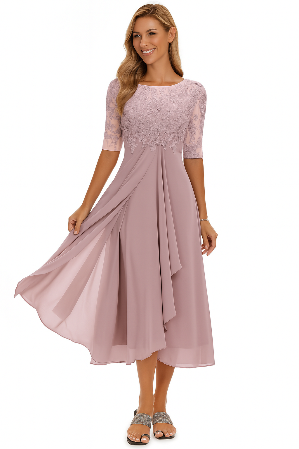 Ximena - Rochie Elegantă de Dantelă pentru Femei Lungime Genunchi