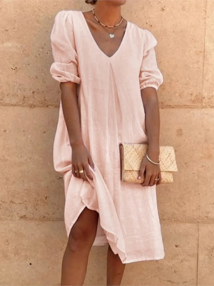 Zarae – Rochie Midi cu Croială Lejeră și Drapaj Elegant
