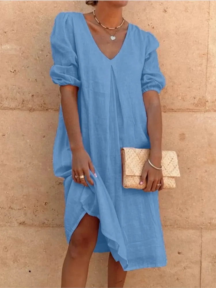 Zarae – Rochie Midi cu Croială Lejeră și Drapaj Elegant