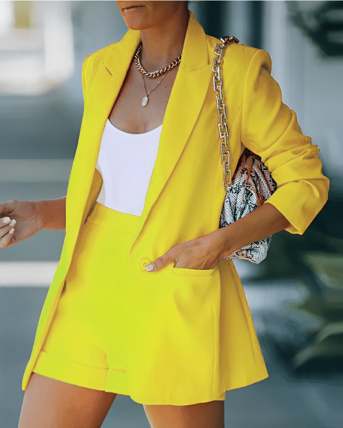 Eliana - Elegant Complet Blazer & Pantaloni Scurți de Primăvară