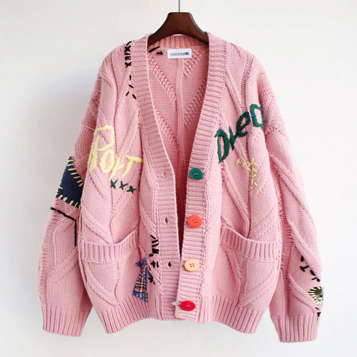 Pirena - Cardigan Tricotat Elegant cu Detalii Unice în Patchwork