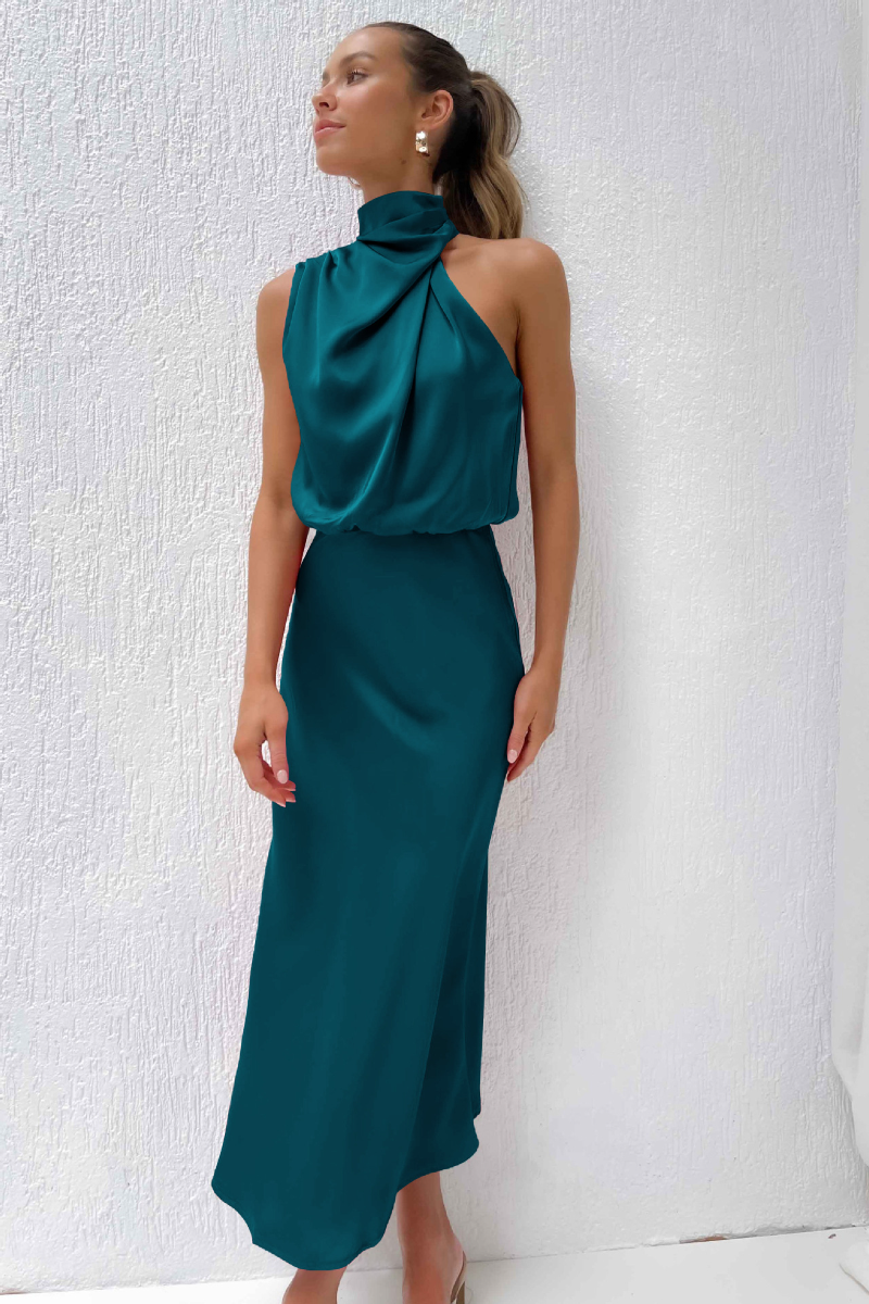 Elianna – Rochie midi elegantă cu decolteu asimetric
