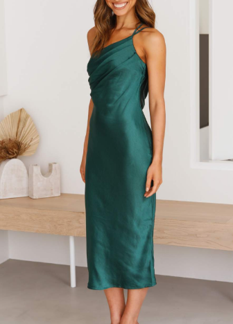 Sheena - Rochie Midi din Satin cu Design Elegant pe Umeri