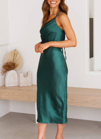 Sheena - Rochie Midi din Satin cu Design Elegant pe Umeri