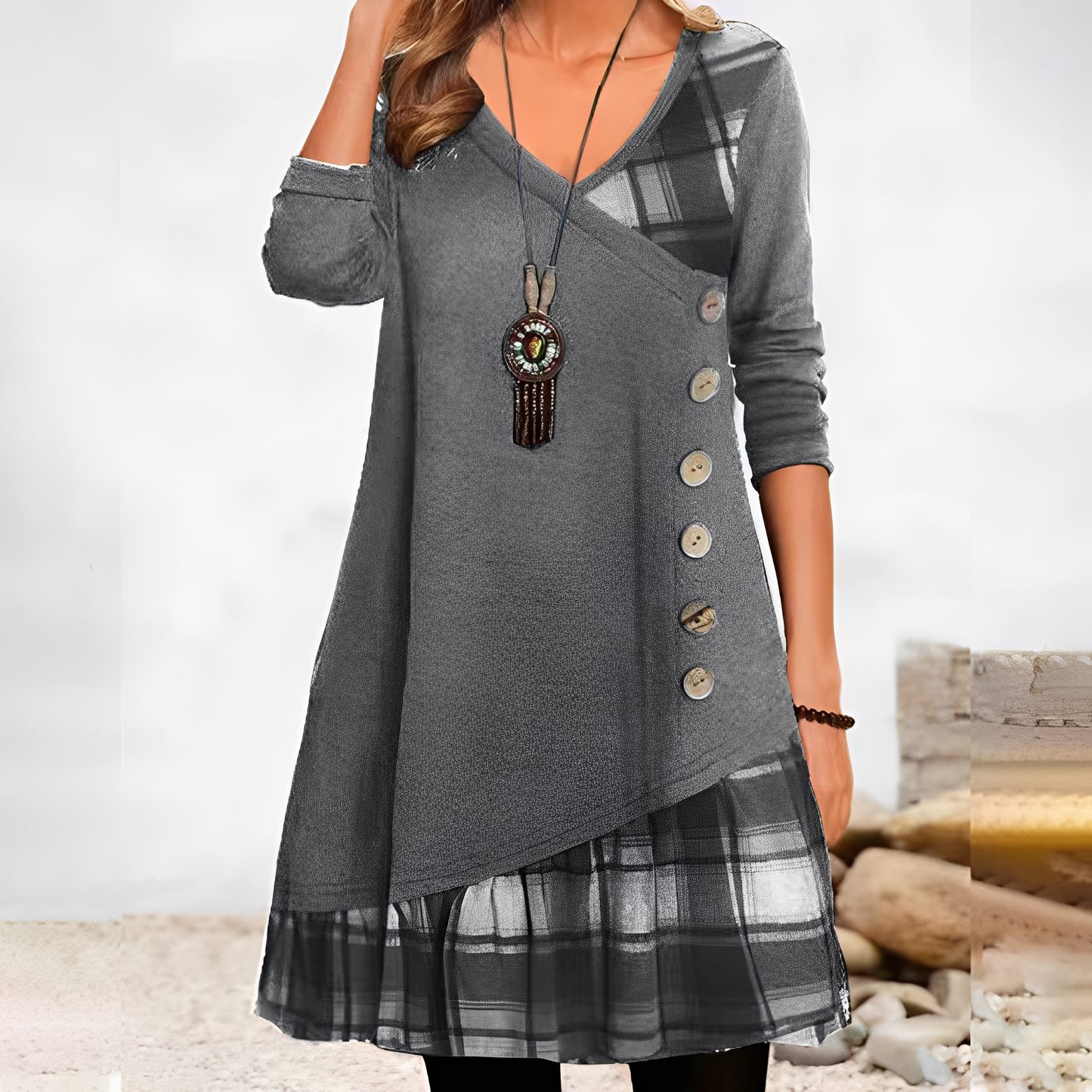 Shawnee - Rochie casuală patchwork cu carouri pentru femei